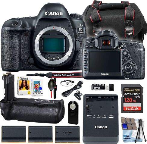Canon EOS 5D IV DSLR Camera Body ONLY + 128GB Extreme Memory Card + Battery Grip + Spare High Copacity Battery + Camera Case + More (18pc Bundle) (Renewed) in Saudi Arabia