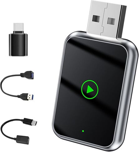 محول تلقائي Android لاسلكي، محول CarPlay لاسلكي لأجهزة Apple iPhone، تحويل سلكي إلى محول لاسلكي لتشغيل السيارة، اتصال تلقائي سريع، إعداد سهل للتوصيل والتشغيل، حجم صغير مع USB-A ممتد ونوع C in Kuwait