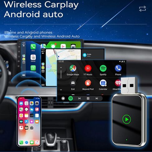 محول تلقائي Android لاسلكي، محول CarPlay لاسلكي لأجهزة Apple iPhone، تحويل سلكي إلى محول لاسلكي لتشغيل السيارة، اتصال تلقائي سريع، إعداد سهل للتوصيل والتشغيل، حجم صغير مع USB-A ممتد ونوع C in Kuwait