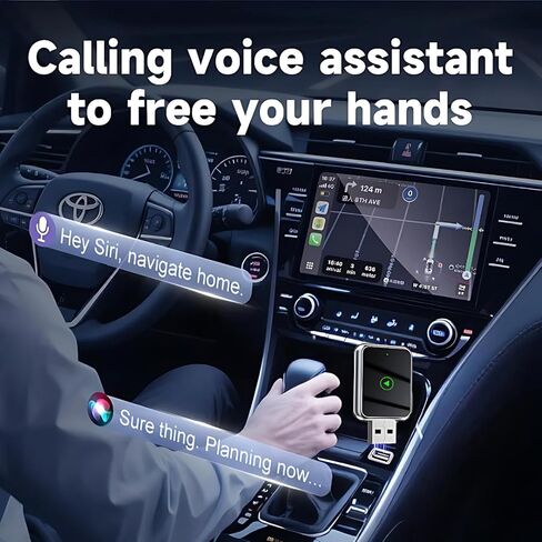 محول تلقائي Android لاسلكي، محول CarPlay لاسلكي لأجهزة Apple iPhone، تحويل سلكي إلى محول لاسلكي لتشغيل السيارة، اتصال تلقائي سريع، إعداد سهل للتوصيل والتشغيل، حجم صغير مع USB-A ممتد ونوع C in Kuwait