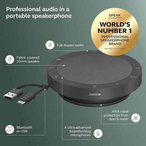 Jabra Speak2 55 Wireless Bluetooth Speakerphone (2025 Edition) - Portable Speaker with 4 Noise-Cancelling Mics - Certified Microsoft Teams Speaker - Dark Grey (Renewed) in Saudi Arabia