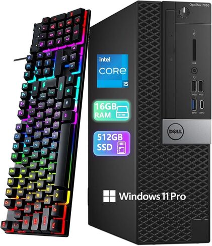 Dell Optiplex 7050 SFF Desktop Computer PC | Core i5-6500 3.2GHz, 4Cores, 16GB DDR4 RAM 512GB SSD | USB WiFi + Bluetooth | Windows 11 Pro | Keyboard & Mouse(Renewed) in Kuwait