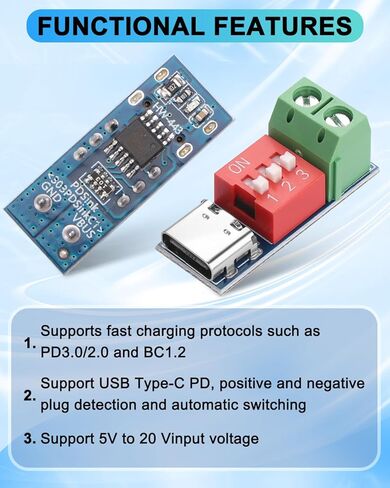 3PCS USB-C PD/QC Trigger Board Module,USB Type-c to 5V 9V 12V 20V Boost Module,USB-C PD Adjustable Voltage Power Trigger Adapter in Saudi Arabia