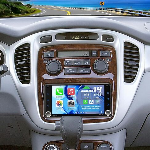 Android 14 Double Din Car Stereo Upgrade Radio for Toyota Highlander 2000-2007, 4G+64G 7" Touchscreen Carplay Android Auto GPS WiFi Bluetooth RDS DSP SWC Mirrorlink Mic Backup Camera in Kuwait