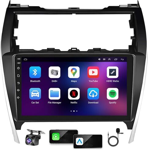 راديو سيارة 4G+64G Android 13 لسيارة Toyota Camry 2012 2013 2014، 10.1 بوصة تعمل باللمس Carplay اللاسلكي وAndroid Auto يدعم ترقية راديو شاشة اللمس مع كاميرا AHD، ملاحة GPS، SWC، WiFi، FM، بلوتوث in Kuwait