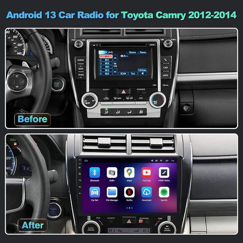 راديو سيارة 4G+64G Android 13 لسيارة Toyota Camry 2012 2013 2014، 10.1 بوصة تعمل باللمس Carplay اللاسلكي وAndroid Auto يدعم ترقية راديو شاشة اللمس مع كاميرا AHD، ملاحة GPS، SWC، WiFi، FM، بلوتوث in Kuwait
