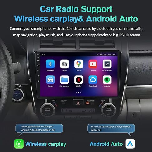 راديو سيارة 4G+64G Android 13 لسيارة Toyota Camry 2012 2013 2014، 10.1 بوصة تعمل باللمس Carplay اللاسلكي وAndroid Auto يدعم ترقية راديو شاشة اللمس مع كاميرا AHD، ملاحة GPS، SWC، WiFi، FM، بلوتوث in Kuwait