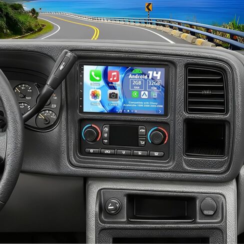 راديو ستيريو للسيارة Android 14 Double Din لسيارة Chevy Avalanche 1500 2500 2003-2006، 7 بوصات راديو سيارة مع تشغيل لاسلكي Android Auto GPS WiFi Bluetooth RDS DSP SWC Mic كاميرا احتياطية in Kuwait