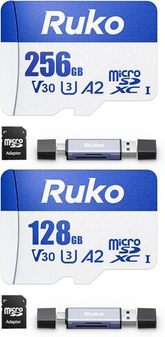 بطاقة Ruko 128G & 256G Micro SD مع قارئ ومحول، سرعة بطاقة ذاكرة تصل إلى 100 ميجابايت/ثانية، UHS-I، C10، A2، U3/V30، 4K UHD، بطاقة TF طويلة الأمد للكاميرا، الهاتف الذكي، الطائرة بدون طيار، وحدة تحكم الألعاب in Saudi Arabia