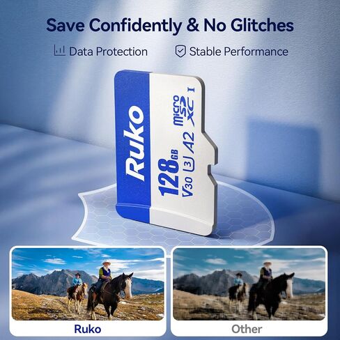 بطاقة Ruko 128G & 256G Micro SD مع قارئ ومحول، سرعة بطاقة ذاكرة تصل إلى 100 ميجابايت/ثانية، UHS-I، C10، A2، U3/V30، 4K UHD، بطاقة TF طويلة الأمد للكاميرا، الهاتف الذكي، الطائرة بدون طيار، وحدة تحكم الألعاب in Saudi Arabia