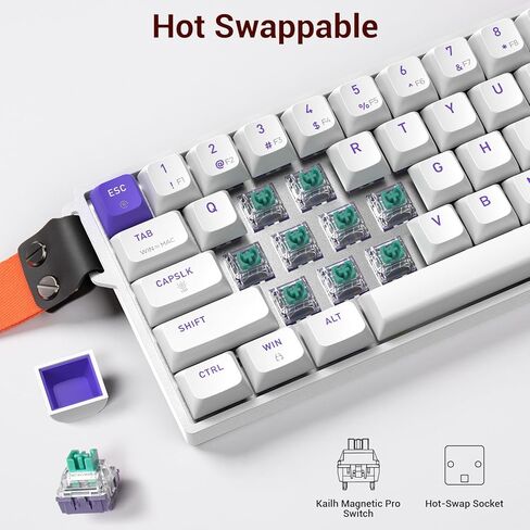 لوحة مفاتيح ألعاب Hexgears HK-K22 مع مفتاح مغناطيسي بتأثير القاعة، لوحة مفاتيح مغناطيسية سريعة سريعة مع مشغل قابل للتعديل، استقصاء 8000 هرتز، تصميم لوحة مفاتيح مضغوط 65% بإضاءة خلفية RGB للكمبيوتر الشخصي (أبيض) in Kuwait