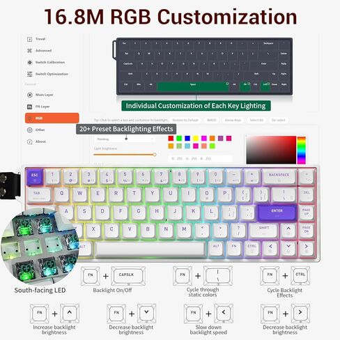 لوحة مفاتيح ألعاب Hexgears HK-K22 مع مفتاح مغناطيسي بتأثير القاعة، لوحة مفاتيح مغناطيسية سريعة سريعة مع مشغل قابل للتعديل، استقصاء 8000 هرتز، تصميم لوحة مفاتيح مضغوط 65% بإضاءة خلفية RGB للكمبيوتر الشخصي (أبيض) in Kuwait