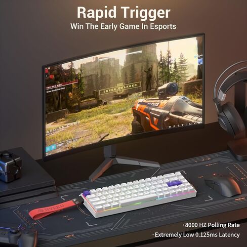 لوحة مفاتيح ألعاب Hexgears HK-K22 مع مفتاح مغناطيسي بتأثير القاعة، لوحة مفاتيح مغناطيسية سريعة سريعة مع مشغل قابل للتعديل، استقصاء 8000 هرتز، تصميم لوحة مفاتيح مضغوط 65% بإضاءة خلفية RGB للكمبيوتر الشخصي (أبيض) in Kuwait