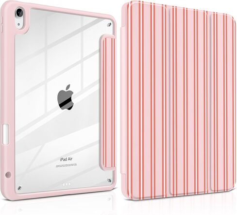 حافظة لجهاز iPad Air 11 بوصة M3 M2 2025 2024، iPad Air الجيل الخامس والرابع 10.9 بوصة 2022 2020 - [حامل أقلام مدمج]، ظهر صلب شفاف مقاوم للصدمات، حامل ثلاثي الطي، تنبيه/غفو تلقائي، خطوط وردية in Kuwait