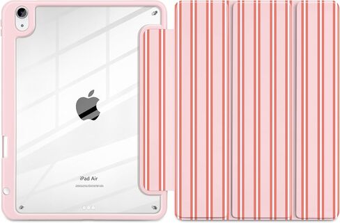 حافظة لجهاز iPad Air 11 بوصة M3 M2 2025 2024، iPad Air الجيل الخامس والرابع 10.9 بوصة 2022 2020 - [حامل أقلام مدمج]، ظهر صلب شفاف مقاوم للصدمات، حامل ثلاثي الطي، تنبيه/غفو تلقائي، خطوط وردية in Kuwait