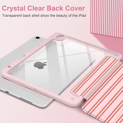 حافظة لجهاز iPad Air 11 بوصة M3 M2 2025 2024، iPad Air الجيل الخامس والرابع 10.9 بوصة 2022 2020 - [حامل أقلام مدمج]، ظهر صلب شفاف مقاوم للصدمات، حامل ثلاثي الطي، تنبيه/غفو تلقائي، خطوط وردية in Kuwait
