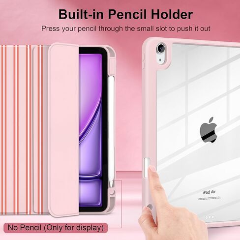 حافظة لجهاز iPad Air 11 بوصة M3 M2 2025 2024، iPad Air الجيل الخامس والرابع 10.9 بوصة 2022 2020 - [حامل أقلام مدمج]، ظهر صلب شفاف مقاوم للصدمات، حامل ثلاثي الطي، تنبيه/غفو تلقائي، خطوط وردية in Kuwait