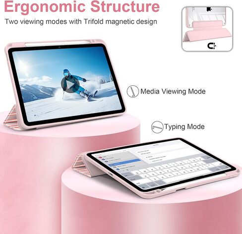 حافظة لجهاز iPad Air 11 بوصة M3 M2 2025 2024، iPad Air الجيل الخامس والرابع 10.9 بوصة 2022 2020 - [حامل أقلام مدمج]، ظهر صلب شفاف مقاوم للصدمات، حامل ثلاثي الطي، تنبيه/غفو تلقائي، خطوط وردية in Kuwait