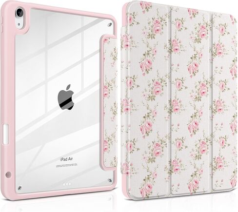 حافظة لجهاز iPad Air 11 بوصة M3 M2 2025 2024، iPad Air الجيل الخامس والرابع 10.9 بوصة 2022 2020 - [حامل أقلام مدمج]، ظهر صلب شفاف مقاوم للصدمات، حامل ثلاثي الطي، تنبيه/غفو تلقائي، خطوط وردية in Kuwait