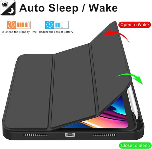 Case for iPad (A16) 11th Generation 11 inch 2025 / iPad 10th Generation 10.9 inch 2022, Smart Folio with Pencil Holder, Soft TPU Back,Auto Wake/Sleep, Support Touch ID - Black in Saudi Arabia