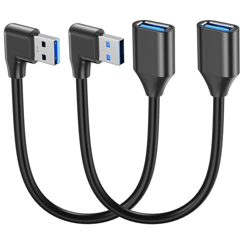 كابل تمديد USB قصير الزاوية اليمنى واليسار محول 90 درجة 5 جيجابت في الثانية فائق السرعة سلك موسع 3.0 ذكر إلى أنثى للمساحات الضيقة والتلفزيون والكمبيوتر الشخصي والكمبيوتر المحمول والألعاب - 8 بوصة 2 حزمة in Kuwait