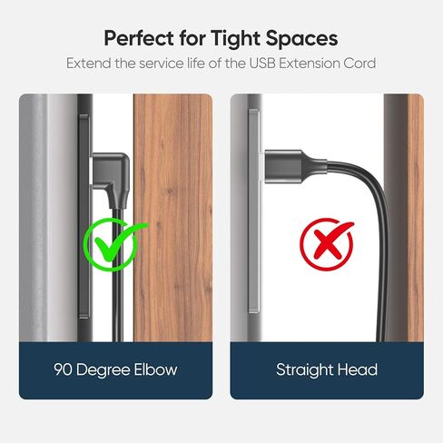 كابل تمديد USB قصير الزاوية اليمنى واليسار محول 90 درجة 5 جيجابت في الثانية فائق السرعة سلك موسع 3.0 ذكر إلى أنثى للمساحات الضيقة والتلفزيون والكمبيوتر الشخصي والكمبيوتر المحمول والألعاب - 8 بوصة 2 حزمة in Kuwait