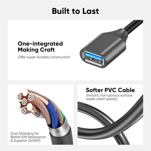 كابل تمديد USB قصير الزاوية اليمنى واليسار محول 90 درجة 5 جيجابت في الثانية فائق السرعة سلك موسع 3.0 ذكر إلى أنثى للمساحات الضيقة والتلفزيون والكمبيوتر الشخصي والكمبيوتر المحمول والألعاب - 8 بوصة 2 حزمة in Kuwait