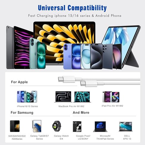 2 Pack USB C to USB C Cable,3FT Type C to Type C Cord for Apple,60W Fast Charging Cable for iPhone 16 15 Pro Plus Pro Max,for Galaxy S25 S24, for iPad Pro/Air, for MacBook Pro/Air and More in Saudi Arabia