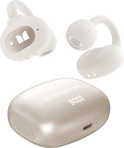 سماعات أذن Monster Open Ear AC339، سماعات بلوتوث 6.0 صوت ستيريو، سماعات أذن لاسلكية مفتوحة لمدة 40 ساعة، مع تصميم شاشة رقمية ذكية، تحكم باللمس، مقاومة للماء IPX6، بيج in Saudi Arabia