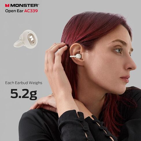 سماعات أذن Monster Open Ear AC339، سماعات بلوتوث 6.0 صوت ستيريو، سماعات أذن لاسلكية مفتوحة لمدة 40 ساعة، مع تصميم شاشة رقمية ذكية، تحكم باللمس، مقاومة للماء IPX6، بيج in Saudi Arabia