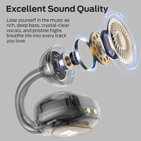 سماعات أذن Monster Open Ear AC339، سماعات بلوتوث 6.0 صوت ستيريو، سماعات أذن لاسلكية مفتوحة لمدة 40 ساعة، مع تصميم شاشة رقمية ذكية، تحكم باللمس، مقاومة للماء IPX6، بيج in Saudi Arabia