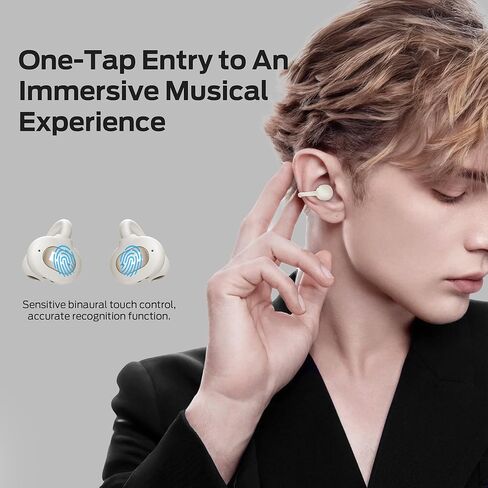 سماعات أذن Monster Open Ear AC339، سماعات بلوتوث 6.0 صوت ستيريو، سماعات أذن لاسلكية مفتوحة لمدة 40 ساعة، مع تصميم شاشة رقمية ذكية، تحكم باللمس، مقاومة للماء IPX6، بيج in Saudi Arabia