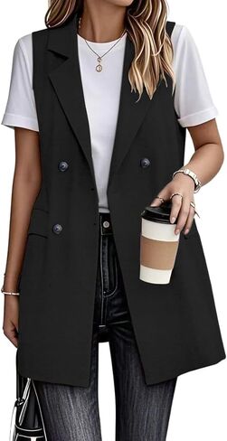 IDEALSANXUN Womens Long Linen Vest Dressy Sleeveless Blazer Jackets Outerwear Tops in Saudi Arabia