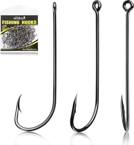 Dovesun Fishing Hooks Freshwater Aberdeen Fishing Hooks 100Pcs Long Shank High-Carbon Steel Worm Hooks Small Bass Trout Crappie 12# 10# 8# 6# 4# 2# 1# 1/0 2/0 in Saudi Arabia