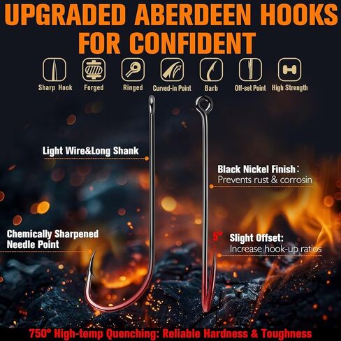 Dovesun Fishing Hooks Freshwater Aberdeen Fishing Hooks 100Pcs Long Shank High-Carbon Steel Worm Hooks Small Bass Trout Crappie 12# 10# 8# 6# 4# 2# 1# 1/0 2/0 in Saudi Arabia