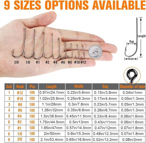Dovesun Fishing Hooks Freshwater Aberdeen Fishing Hooks 100Pcs Long Shank High-Carbon Steel Worm Hooks Small Bass Trout Crappie 12# 10# 8# 6# 4# 2# 1# 1/0 2/0 in Saudi Arabia
