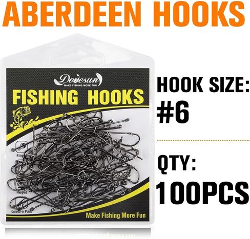 Dovesun Fishing Hooks Freshwater Aberdeen Fishing Hooks 100Pcs Long Shank High-Carbon Steel Worm Hooks Small Bass Trout Crappie 12# 10# 8# 6# 4# 2# 1# 1/0 2/0 in Saudi Arabia