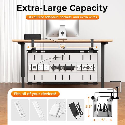 Cable Management Tray Under Desk, 38" No Drill Cable Organizer with Clamp/Screw Mount,Wire Cord Organizer for Table, Cable Tray for Office, Home in Saudi Arabia