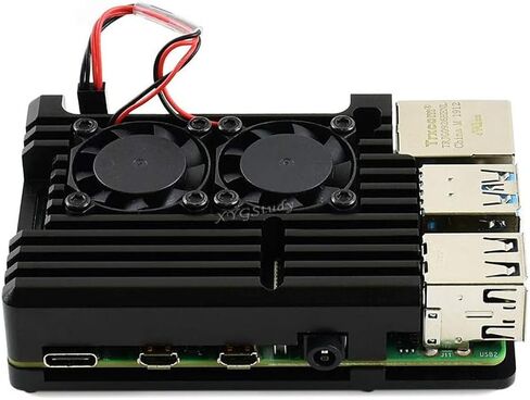 غطاء حماية متين من سبائك الألومنيوم باللون الأسود لجهاز Raspberry Pi 4 Model B مع مراوح تبريد مزدوجة @XYGStudy (PI4-CASE-C) in Kuwait
