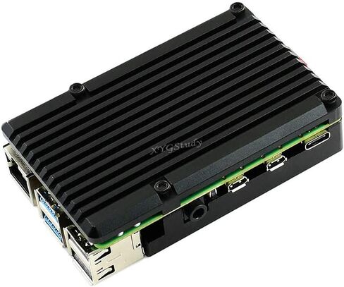 غطاء حماية متين من سبائك الألومنيوم باللون الأسود لجهاز Raspberry Pi 4 Model B مع مراوح تبريد مزدوجة @XYGStudy (PI4-CASE-C) in Kuwait
