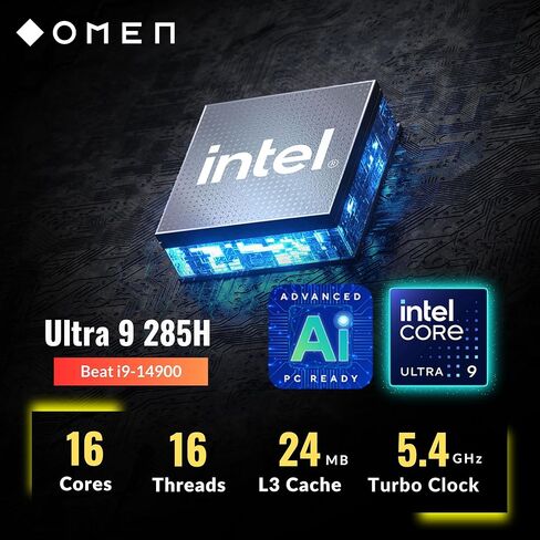 HP OMEN 16 Slim Gaming Laptop, 16" 144Hz 2K Display, Intel Core Ultra 9 285H(>i9 14900), NVIDIA GeForce RTX 5070, AI VR Ready, RGB Backlit Keyboard, Black, Windows 11 Pro(32GB DDR5 RAM | 1TB SSD) in Saudi Arabia