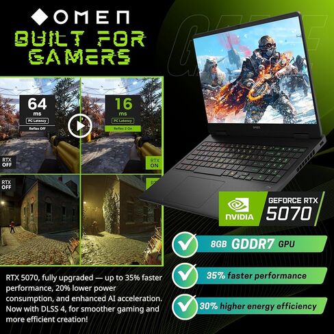 HP OMEN 16 Slim Gaming Laptop, 16" 144Hz 2K Display, Intel Core Ultra 9 285H(>i9 14900), NVIDIA GeForce RTX 5070, AI VR Ready, RGB Backlit Keyboard, Black, Windows 11 Pro(32GB DDR5 RAM | 1TB SSD) in Saudi Arabia