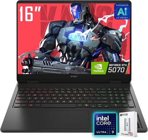 كمبيوتر محمول HP OMEN 16 Slim للألعاب، شاشة 16 بوصة 144 هرتز 2K، Intel Core Ultra 9 285H(>i9 14900)، NVIDIA GeForce RTX 5070، AI VR جاهز، لوحة مفاتيح بإضاءة خلفية RGB، أسود، Windows 11 Pro (ذاكرة الوصول العشوائي DDR5 سعة 32 جيجابايت | 1 تيرابايت SSD) in Kuwait
