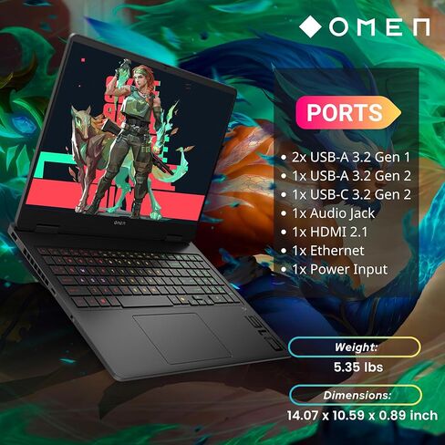 HP OMEN 16 Slim Gaming Laptop, 16" 144Hz 2K Display, Intel Core Ultra 9 285H(>i9 14900), NVIDIA GeForce RTX 5070, AI VR Ready, RGB Backlit Keyboard, Black, Windows 11 Pro(32GB DDR5 RAM | 1TB SSD) in Saudi Arabia