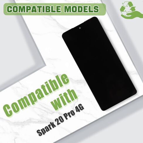 استبدال شاشة LCD جديدة لـ Tecno Spark 20 Pro KJ6 LCD مجموعة محول الأرقام مع مجموعة أدوات إصلاح مطورة - أسود in Kuwait