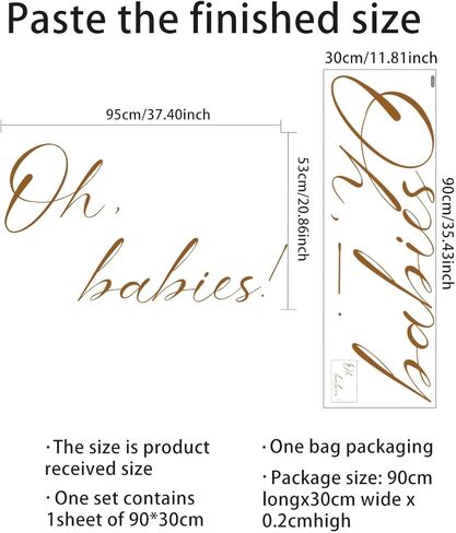 ملصق لافتة Oh Babies لخلفية ذهبية بنية كبيرة، ديكورات حمام أطفال توأم محايدة تكشف عن الجنس، ديكور حمام الطفل حديث الولادة (ملصق Oh Babies) in Kuwait