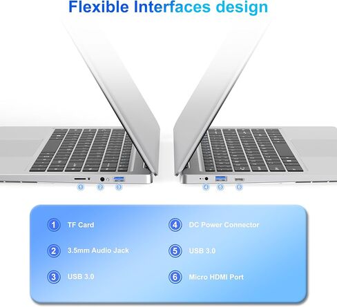كمبيوتر محمول، كمبيوتر محمول 14 بوصة ثنائي النواة Cerelon N4000 6GB RAM 128GB SSD كمبيوتر محمول محمول، شاشة 1366x768 IPS تصميم بدون مروحة كمبيوتر محمول، واي فاي 2.4/5G، BT 5.0، USB 3.0، Mini HDMI، يتضمن محور USB-C in Kuwait