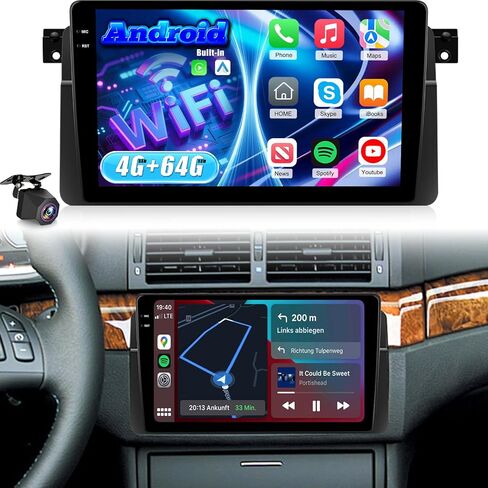[4+64G] راديو سيارة NHOPEEW لسيارة BMW 3 Series E46 1999-2005 مع Carplay اللاسلكي وAndroid Auto - شاشة لمس 9 بوصة ستيريو Android للسيارة - GPS / WiFi / EQ Audio / SWC / Mirror Link + كاميرا احتياطية AHD in Saudi Arabia