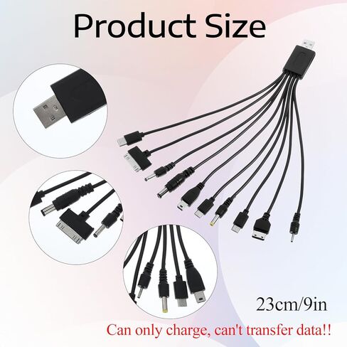 كابلات USB 10 في 1، شاحن هاتف خلوي عالمي إلى متعدد التوصيل، كابل شحن عالمي متعدد سلك شحن مع 10 منافذ للهواتف المحمولة ومكبر صوت MP3 MP4 in Saudi Arabia