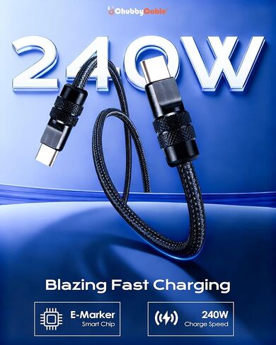 chubbycable Lite USB C to USB C Cable 240W Super Fast Charger Type C 10FT Cord Braided Nylon Charging Durable Data Transfer Cable for iPhone 17-15 Series/MacBook Pro/Air/iPad, Black in Saudi Arabia